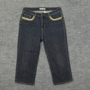 Chicos Platinum Jeans Womens 1 32x21 Blue Dark Wash Capri Sequin Stretch Denim